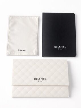 CHANEL Authentic Cleaning Cloth With Notebook & Quilted Folder Storage Pouch